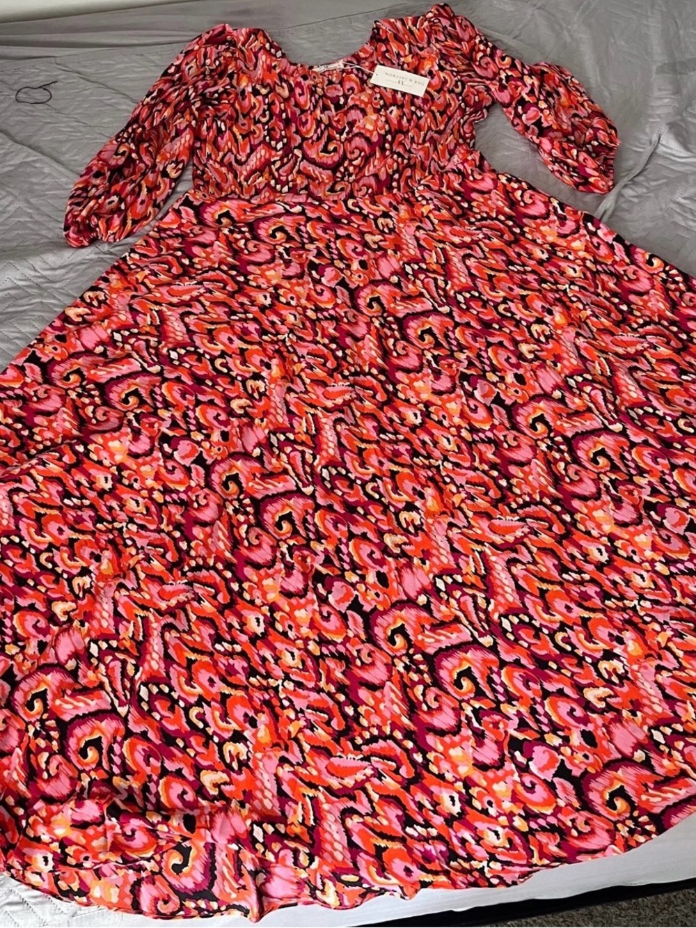Bright Pink & Orange Printed Maxi Dress by Unknown Brand